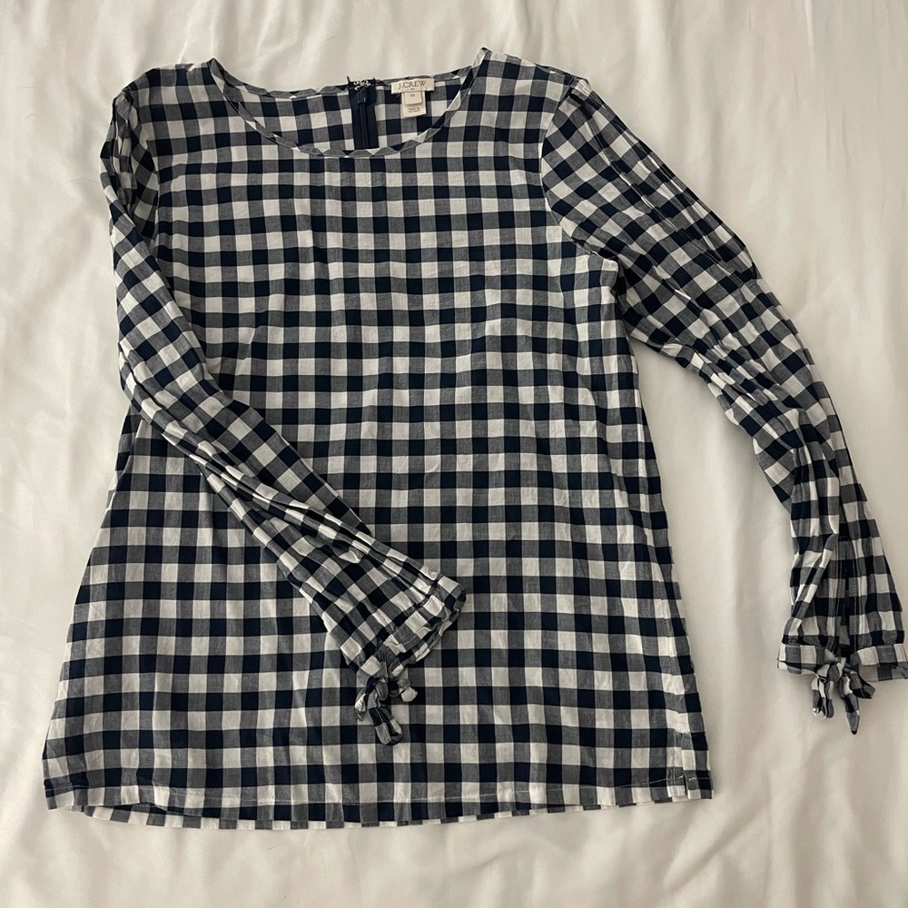 J. Crew checkered blouse with shoulder cut-outs